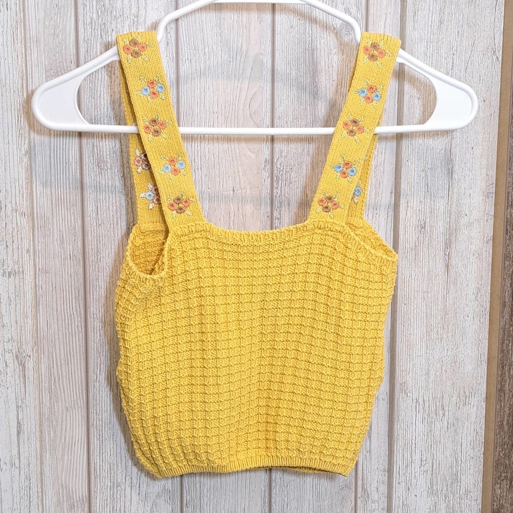 Zara Yellow Flowered Crop Top Size S - Picture 2 of 5